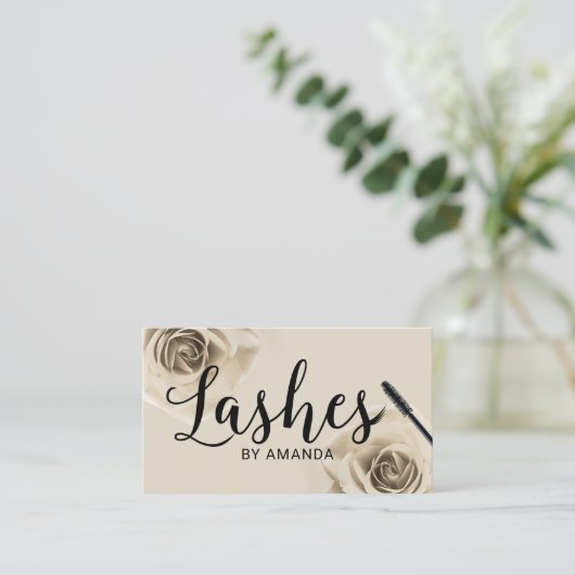 Lashes Black Script Ivory Floral Lash Extension Visitenkarte (Stehend Vorderseite)