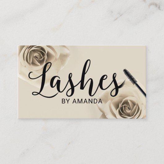 Lashes Black Script Ivory Floral Lash Extension Visitenkarte (Vorderseite)