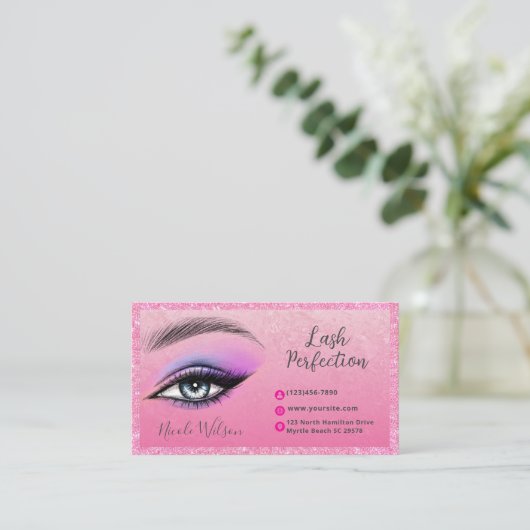 Lashes Brows Beauty Makeup Glitzer Business Card Visitenkarte (Stehend Vorderseite)