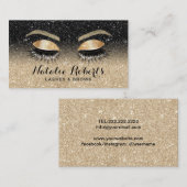 Lashes Brows Beauty Salon Black & Gold Glitzer Visitenkarte (Vorne/Hinten)