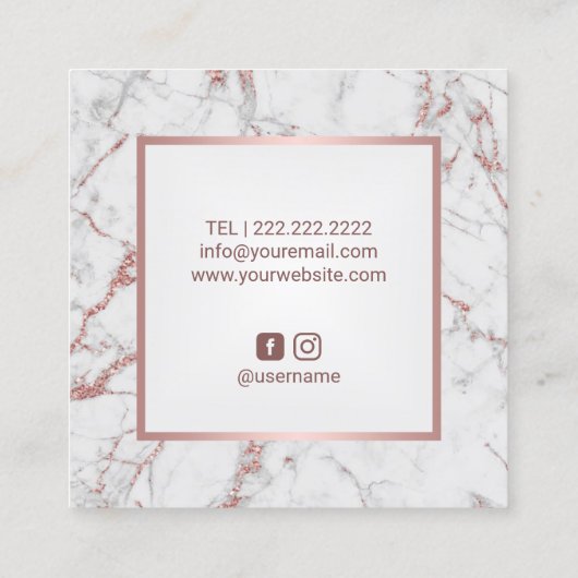 Lashes & brows Beauty Salon Rose Gold Marmor Quadratische Visitenkarte (Rückseite)