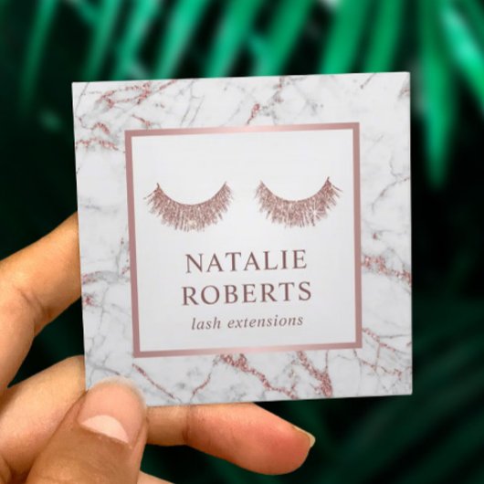 Lashes & brows Beauty Salon Rose Gold Marmor Quadratische Visitenkarte