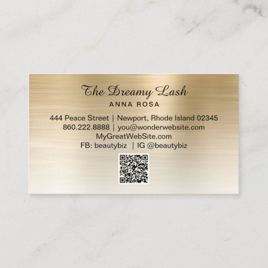 *~* Lashes Brows Extensions QR Gold Glitzer Visitenkarte (Rückseite)