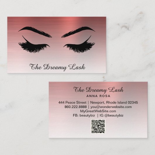 *~* Lashes Brows Extensions QR Metallic COPPER Visitenkarte (Vorne/Hinten)
