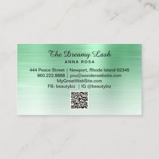 *~* Lashes Brows Extensions QR Metallic Mint Visitenkarte (Rückseite)