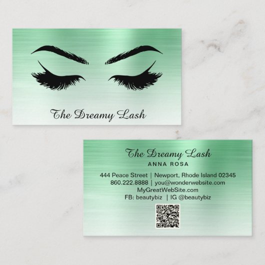*~* Lashes Brows Extensions QR Metallic Mint Visitenkarte (Vorne/Hinten)