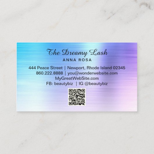 *~* Lashes Brows Extensions QR Ombre Blue Glitzer Visitenkarte (Rückseite)