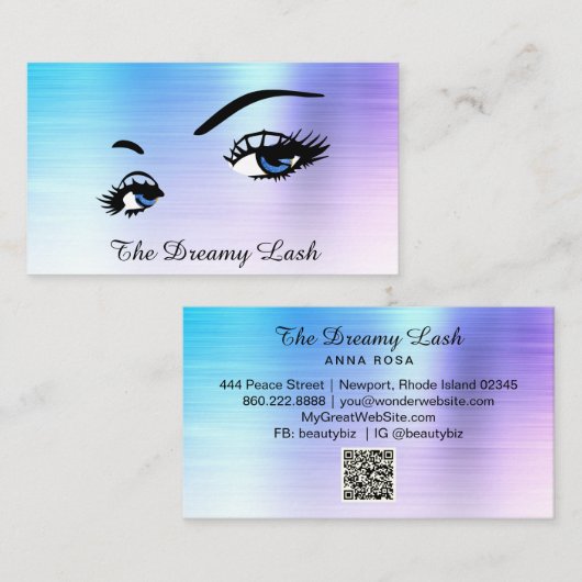 *~* Lashes Brows Extensions QR Ombre Blue Glitzer Visitenkarte (Vorne/Hinten)