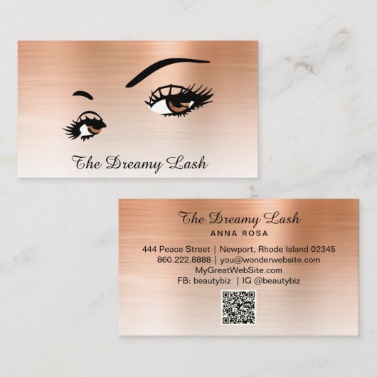 *~* Lashes Brows Extensions QR Rose Gold Glitzer Visitenkarte (Vorne/Hinten)