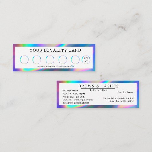 Lashes Brows Holographic Loyality Card Mini Visitenkarte (Vorne/Hinten)