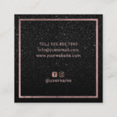 Lashes & Brows Makeup Artist Black Glitzer Salon Quadratische Visitenkarte (Rückseite)