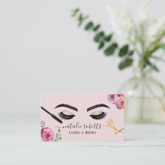Lashes Brows Makeup Artist Blush Floral Eyelash Visitenkarte (Stehend Vorderseite)