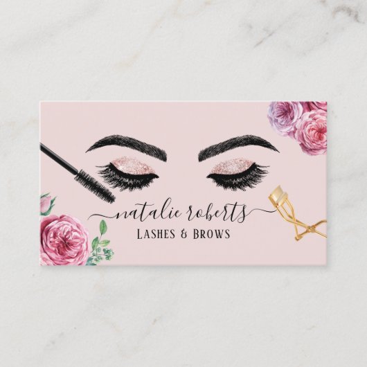Lashes Brows Makeup Artist Blush Floral Eyelash Visitenkarte (Vorderseite)