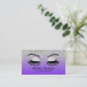 Lashes Brows Makeup Artist Lila & Silver Glitzer Visitenkarte (Stehend Vorderseite)