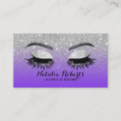 Lashes Brows Makeup Artist Lila & Silver Glitzer Visitenkarte (Vorderseite)