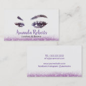 Lashes & Brows Makeup Artist Moderner Lila Glitzer Visitenkarte (Vorne/Hinten)