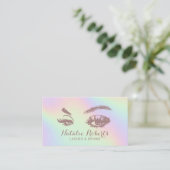 Lashes Brows Makeup Artist Pastel Holographic Visitenkarte (Stehend Vorderseite)
