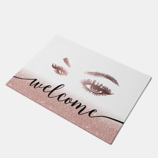 Lashes Brows Makeup Artist Rose Gold Salon Willkom Fußmatte (Schrägansicht)