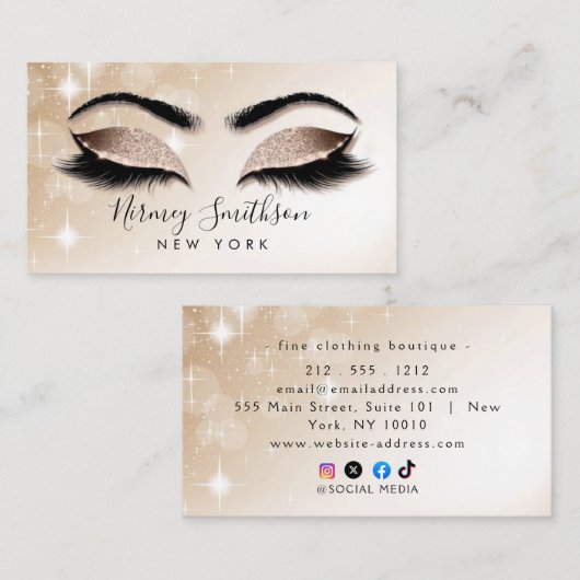 Lashes Brows Makeup Blush Pink Wasserfarbe B Visitenkarte (Vorne/Hinten)