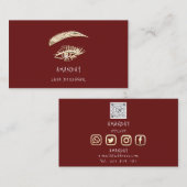 Lashes Brows Makeup Logo Social Media Burgundy Visitenkarte (Vorne/Hinten)