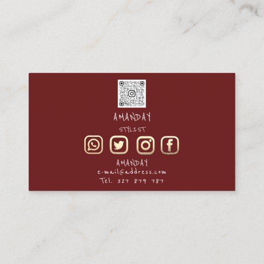 Lashes Brows Makeup Logo Social Media Burgundy Visitenkarte (Rückseite)