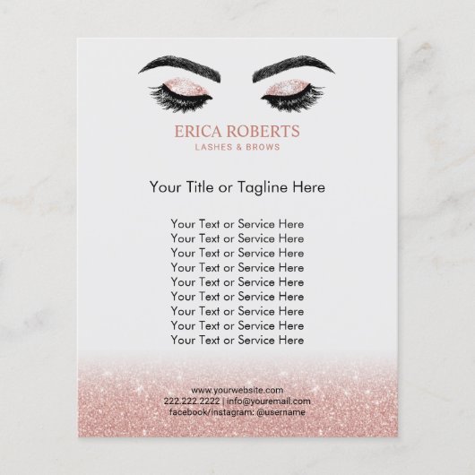Lashes Brows Makeup Rose Gold Beauty Salon Flyer (Vorne)