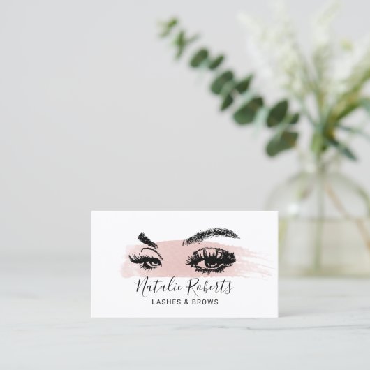 Lashes Brows Makeust Artist Blush Pink Wasserfarbe Visitenkarte (Stehend Vorderseite)