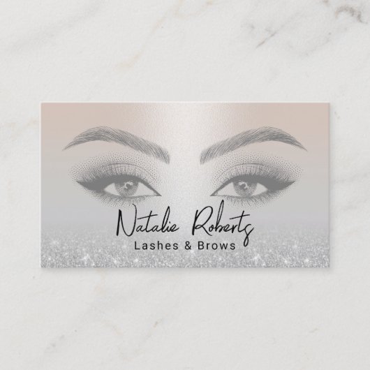 Lashes & Brows Microblading Eleganter Silber-Glitz Visitenkarte (Vorderseite)