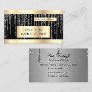 Lashes & Brows Microblading Pink & Silver Glitzer Visitenkarte