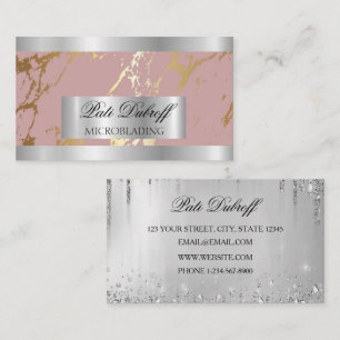 Lashes & Brows Microblading Pink & Silver Glitzer Visitenkarte