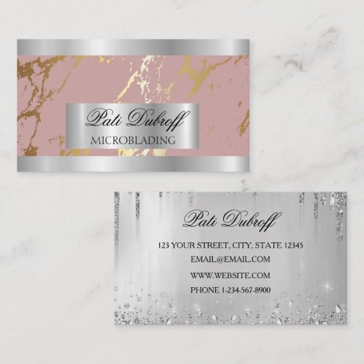 Lashes & Brows Microblading Pink & Silver Glitzer Visitenkarte (Vorne/Hinten)