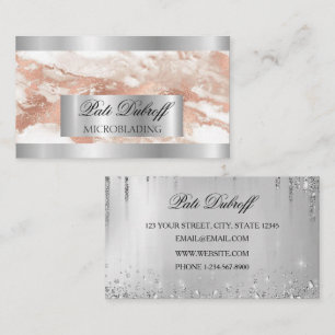 Lashes & Brows Microblading Pink & Silver Glitzer Visitenkarte