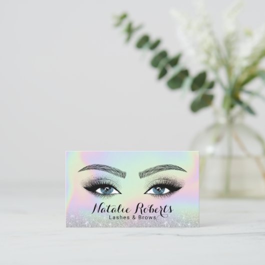 Lashes Brows Microblblading Holographic Beauty Eye Visitenkarte (Stehend Vorderseite)