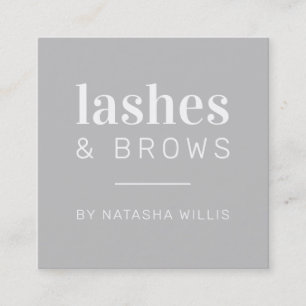 LASHES & BROWS moderner minimalistischer, hellgrau Quadratische Visitenkarte