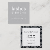 LASHES & BROWS moderner minimalistischer, hellgrau Quadratische Visitenkarte (Vorne/Hinten)