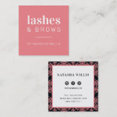 LASHES & BROWS moderner minimalistischer Korallens Quadratische Visitenkarte (Vorne/Hinten)