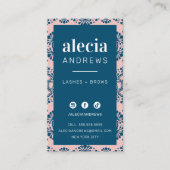 LASHES & BROWS niedliches Vintages Marineblau Rosa Visitenkarte (Vorderseite)