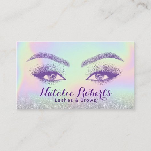 Lashes & brows Pastel Holographic Beauty Salon WEL Visitenkarte (Vorderseite)