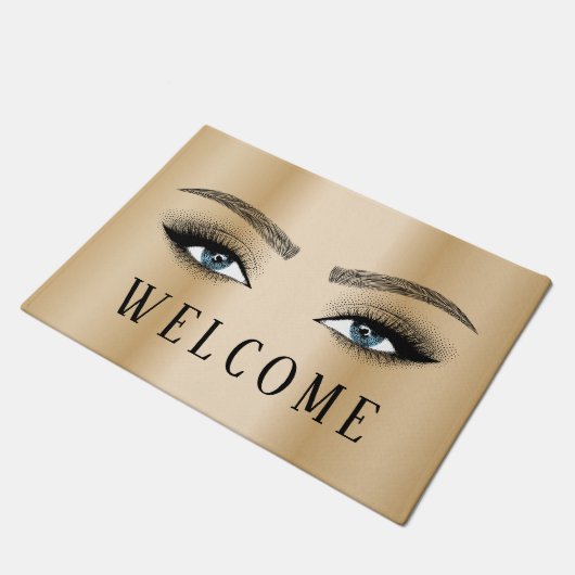 Lashes Brows Salon Modern Gold Willkommen Fußmatte (Schrägansicht)