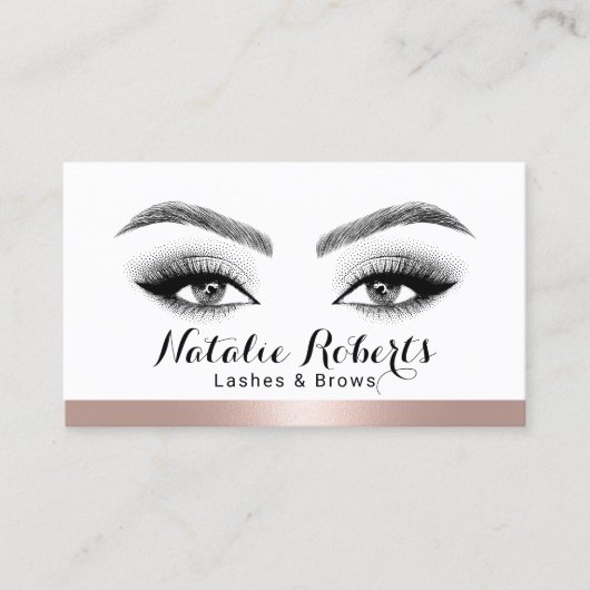 Lashes & Brows Salon Rose Gold Border Social Media Visitenkarte (Vorderseite)