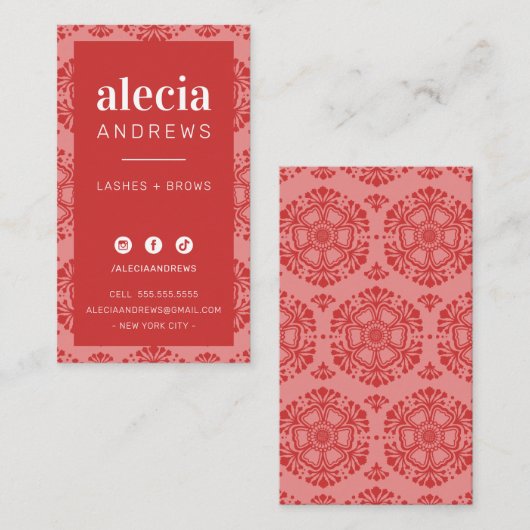 LASHES & BROWS Vintage Korallenrosa Visitenkarte (Vorne/Hinten)