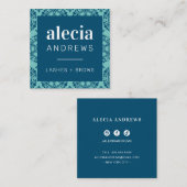 LASHES & BROWS Vintages, elegantes türkisblaues Bl Quadratische Visitenkarte (Vorne/Hinten)