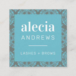 LASHES & BROWS Vintages türkisfarbenes Aqua grau Quadratische Visitenkarte