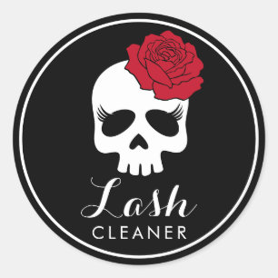 Lashes Cleaner Blumenbeauty Skull Eyelash Salon Runder Aufkleber