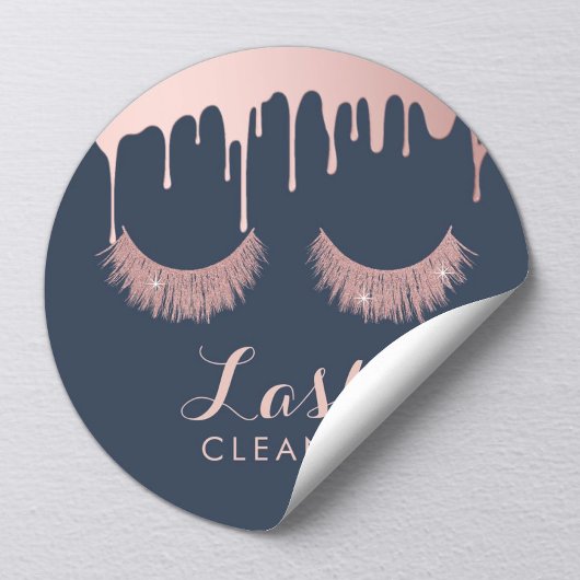 Lashes Cleaner Moderne Rose Gold Drilling Navy Blu Runder Aufkleber
