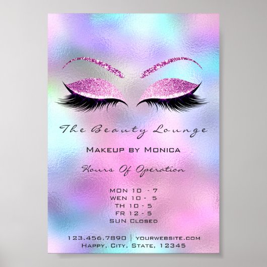 Lashes Die Öffnungszeiten der Beauty Pink Blau Poster (Vorne)