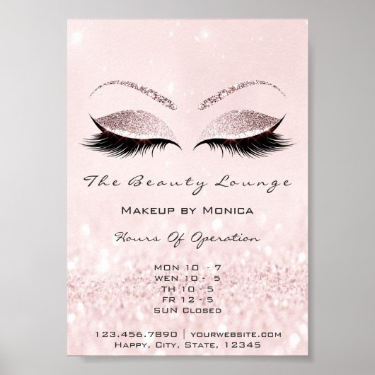 Lashes Die Öffnungszeiten Schönheitssalon Glitzer Poster (Vorne)