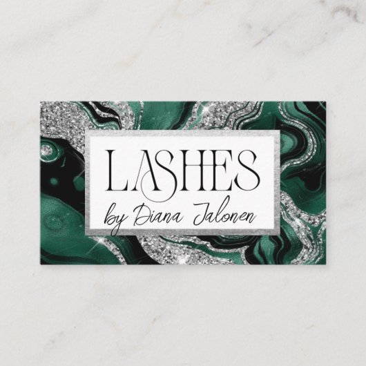 Lashes Erinnerung Silver Green Marmor Visitenkarte (Vorderseite)