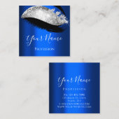 Lashes Erweiterung Makeup Artist Blue Navy Silver Quadratische Visitenkarte (Vorne/Hinten)