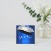 Lashes Erweiterung Makeup Artist Blue Navy Silver Quadratische Visitenkarte (Stehend Vorderseite)